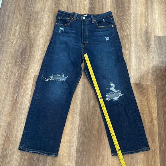 Levi's Ribcage Straight Ankle Distressed Dark Blue Jeans Sz 30 - Picture 16 of 16